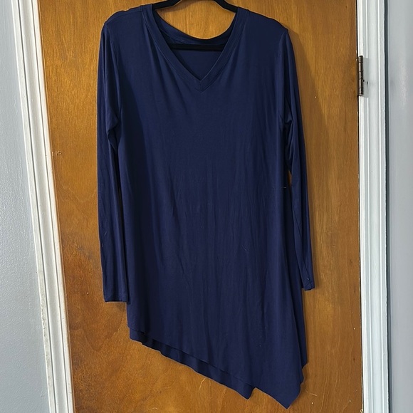 Navy Blue V-Neck Asymmetrical Women's Top - Picture 2 of 6